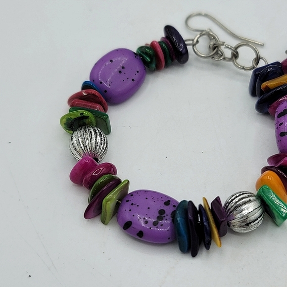 Beaded Multicolor French Hook Dangle Hoop Earrings Boho 90s Vintage - Picture 2 of 7